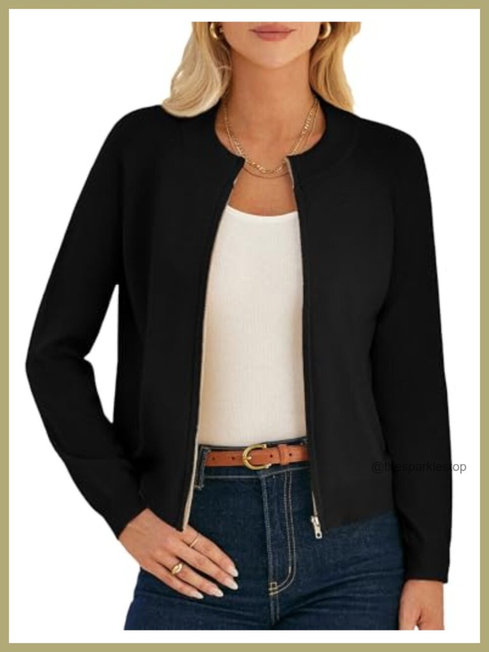 Womens Zip Up Cardigan Sweater Lightweight Knitted Jacket Crew Neck Pockets
